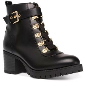 Heeled buckle combat boots